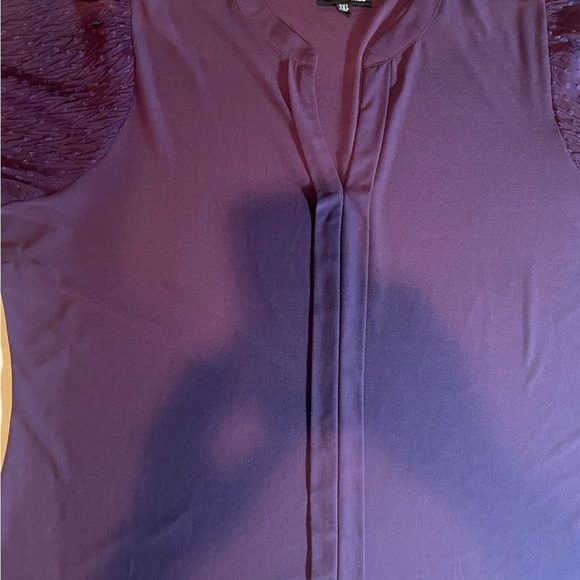 Flower and Feather Purple Womens Blouse with Sheer Decorative Short Sleeves - Picture 5 of 12